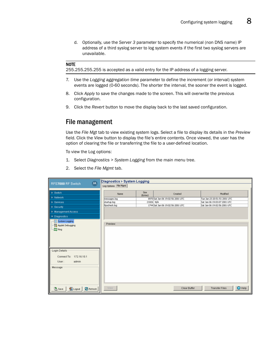 File management | Brocade Mobility RFS7000-GR Controller System Reference Guide (Supporting software release 4.1.0.0-040GR and later) User Manual | Page 489 / 556