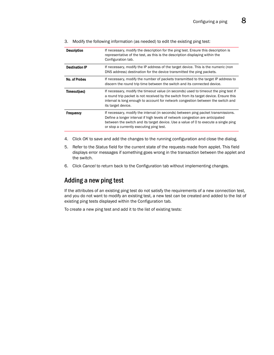 Adding a new ping test | Brocade Mobility RFS7000-GR Controller System Reference Guide (Supporting software release 4.1.0.0-040GR and later) User Manual | Page 497 / 556