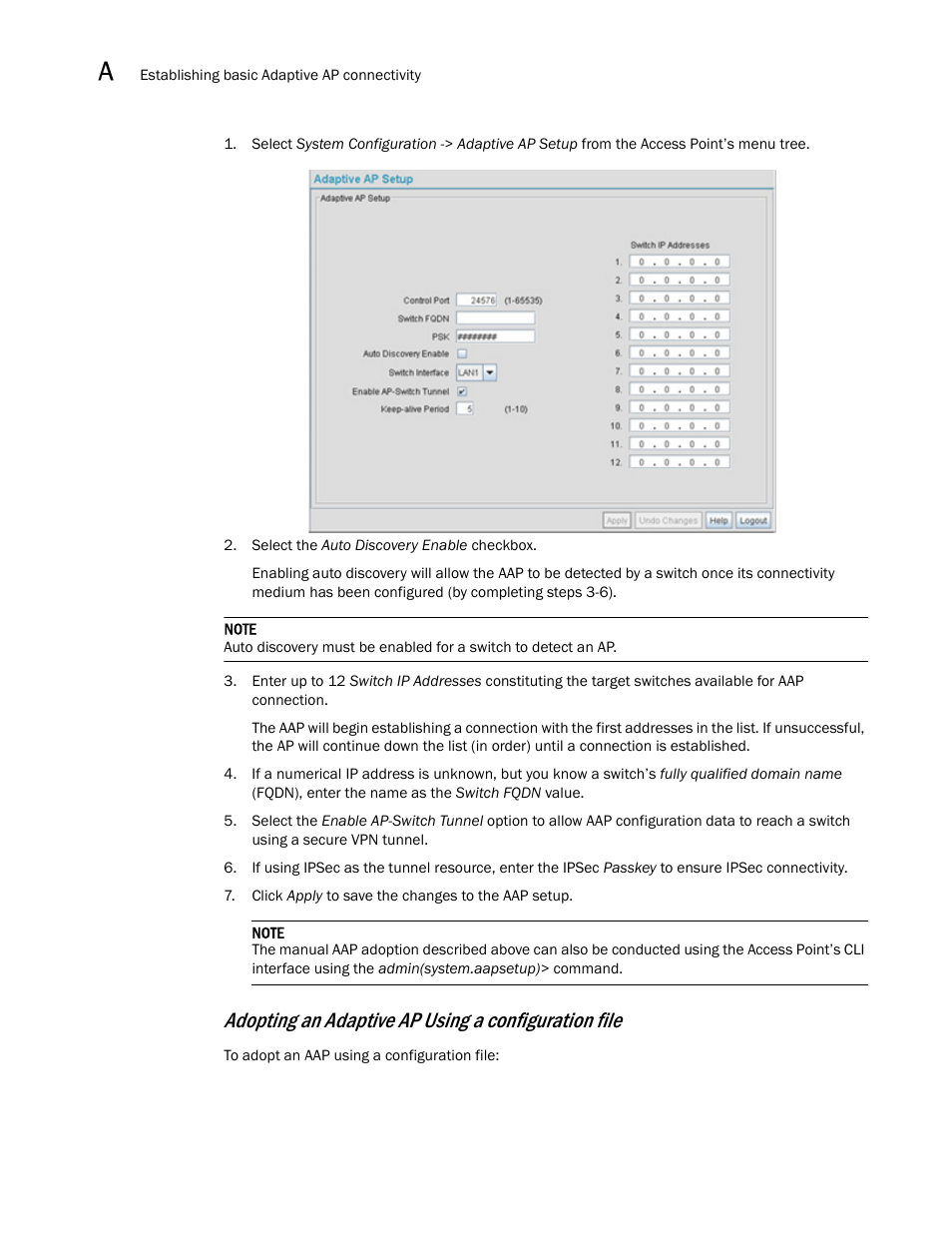 Adopting an adaptive ap using a configuration file | Brocade Mobility RFS7000-GR Controller System Reference Guide (Supporting software release 4.1.0.0-040GR and later) User Manual | Page 512 / 556