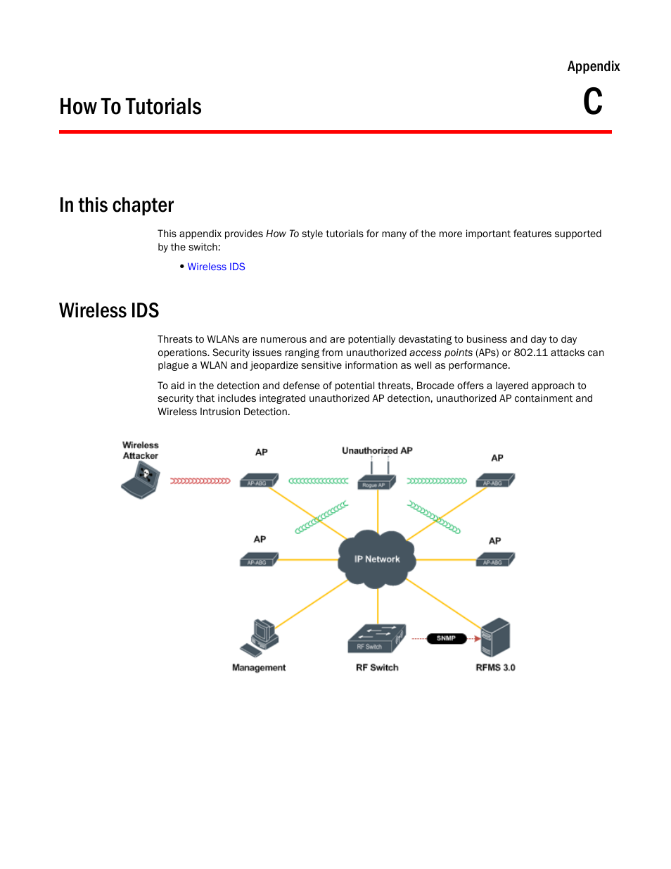 How to tutorials, In this chapter, Wireless ids | C how to tutorials, In this chapter wireless ids | Brocade Mobility RFS7000-GR Controller System Reference Guide (Supporting software release 4.1.0.0-040GR and later) User Manual | Page 535 / 556