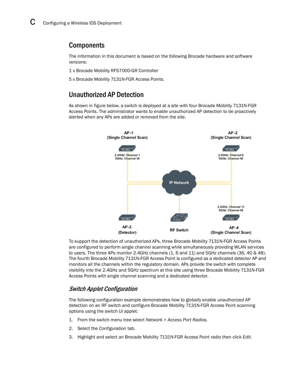 Components, Unauthorized ap detection, Components unauthorized ap detection | Switch applet configuration | Brocade Mobility RFS7000-GR Controller System Reference Guide (Supporting software release 4.1.0.0-040GR and later) User Manual | Page 540 / 556