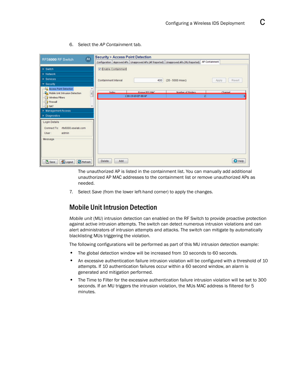 Mobile unit intrusion detection | Brocade Mobility RFS7000-GR Controller System Reference Guide (Supporting software release 4.1.0.0-040GR and later) User Manual | Page 545 / 556