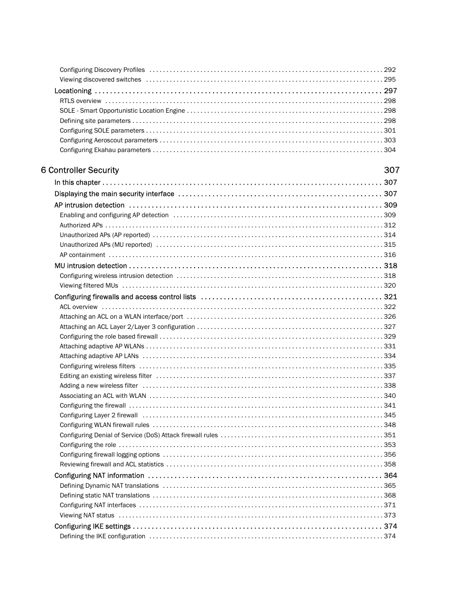 6 controller security 307 | Brocade Mobility RFS7000-GR Controller System Reference Guide (Supporting software release 4.1.0.0-040GR and later) User Manual | Page 6 / 556