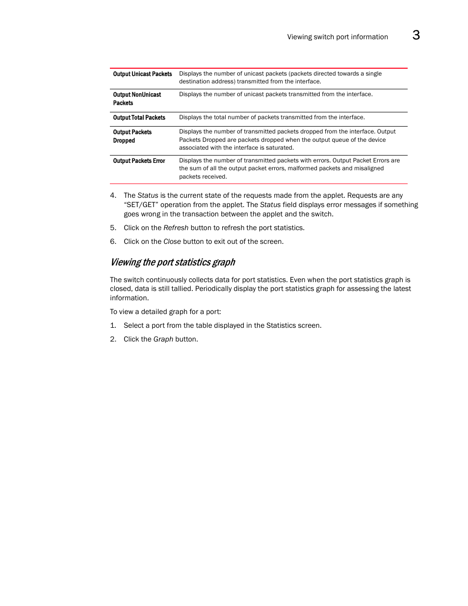 Viewing the port statistics graph | Brocade Mobility RFS7000-GR Controller System Reference Guide (Supporting software release 4.1.0.0-040GR and later) User Manual | Page 67 / 556