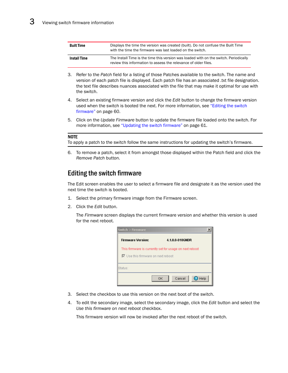 Editing the switch firmware | Brocade Mobility RFS7000-GR Controller System Reference Guide (Supporting software release 4.1.0.0-040GR and later) User Manual | Page 74 / 556