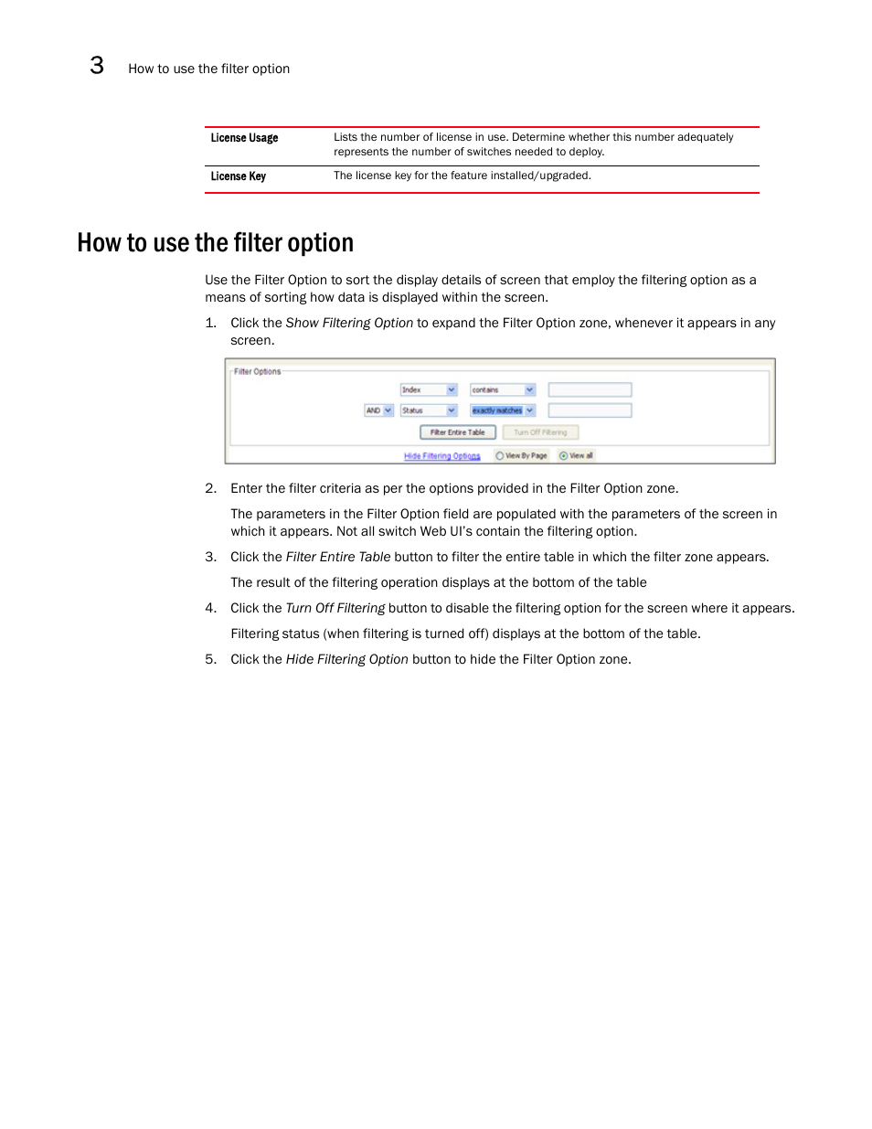 How to use the filter option | Brocade Mobility RFS7000-GR Controller System Reference Guide (Supporting software release 4.1.0.0-040GR and later) User Manual | Page 88 / 556