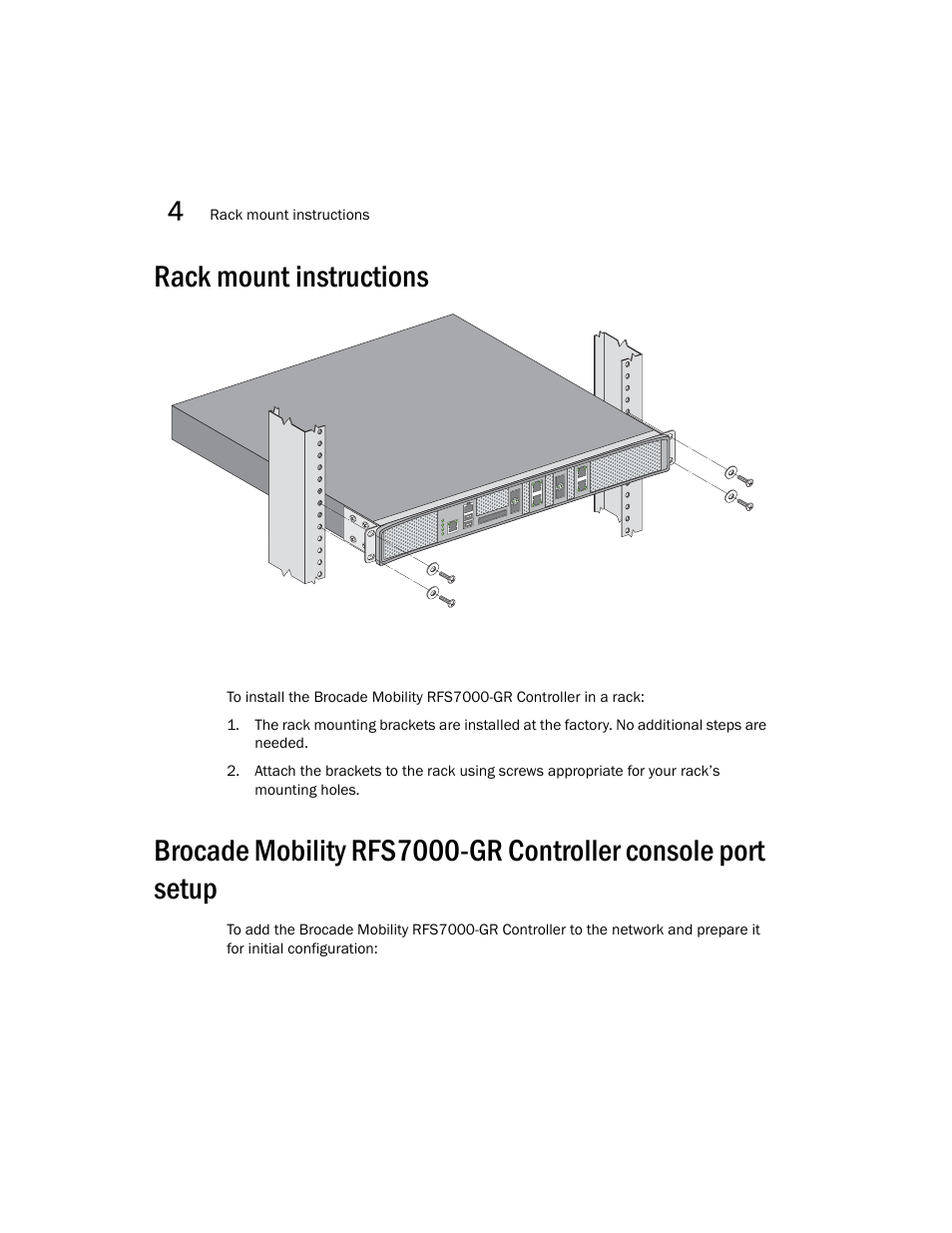 Rack mount instructions | Brocade Mobility RFS7000-GR Controller Installation Guide (Supporting software release 4.1.0.0-040GR and later) User Manual | Page 28 / 43