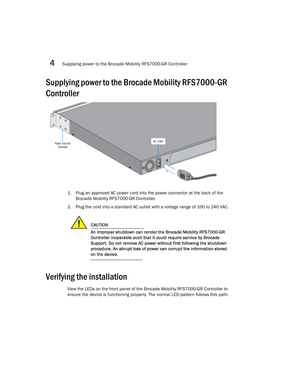 Verifying the installation | Brocade Mobility RFS7000-GR Controller Installation Guide (Supporting software release 4.1.0.0-040GR and later) User Manual | Page 30 / 43