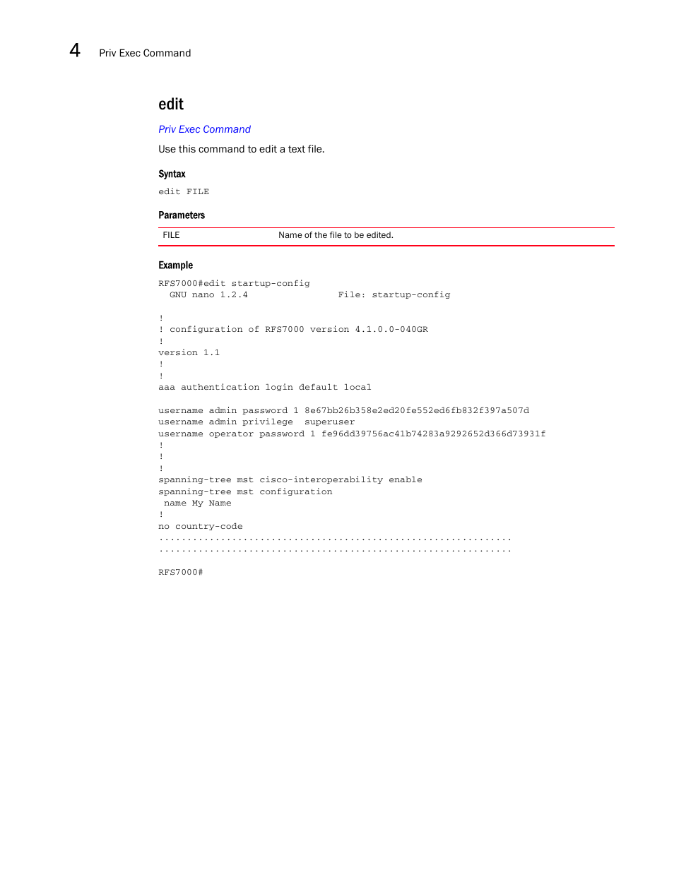 Edit | Brocade Mobility RFS7000-GR Controller CLI Reference Guide (Supporting software release 4.1.0.0-040GR and later) User Manual | Page 154 / 607
