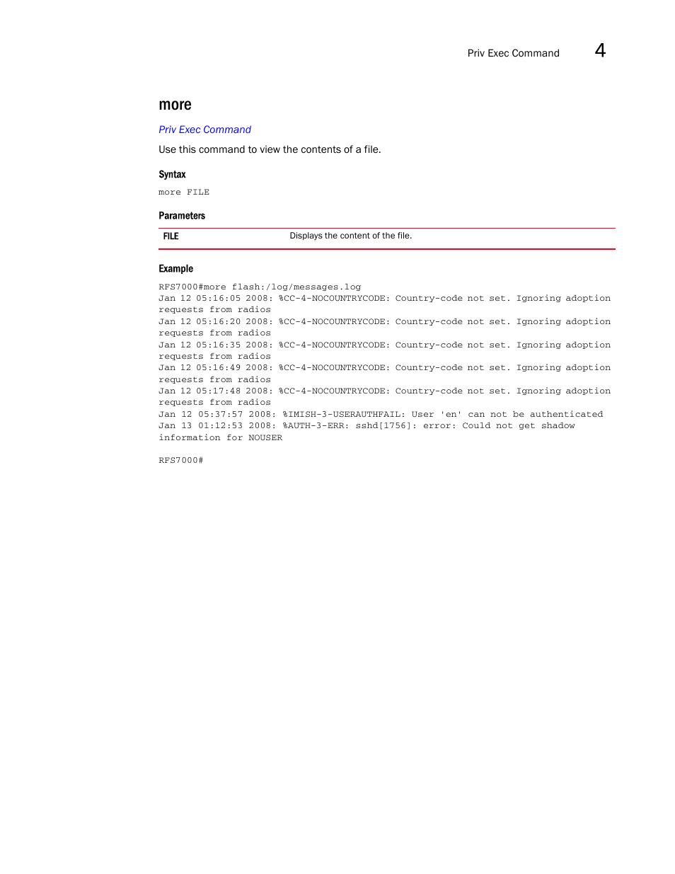 More | Brocade Mobility RFS7000-GR Controller CLI Reference Guide (Supporting software release 4.1.0.0-040GR and later) User Manual | Page 161 / 607