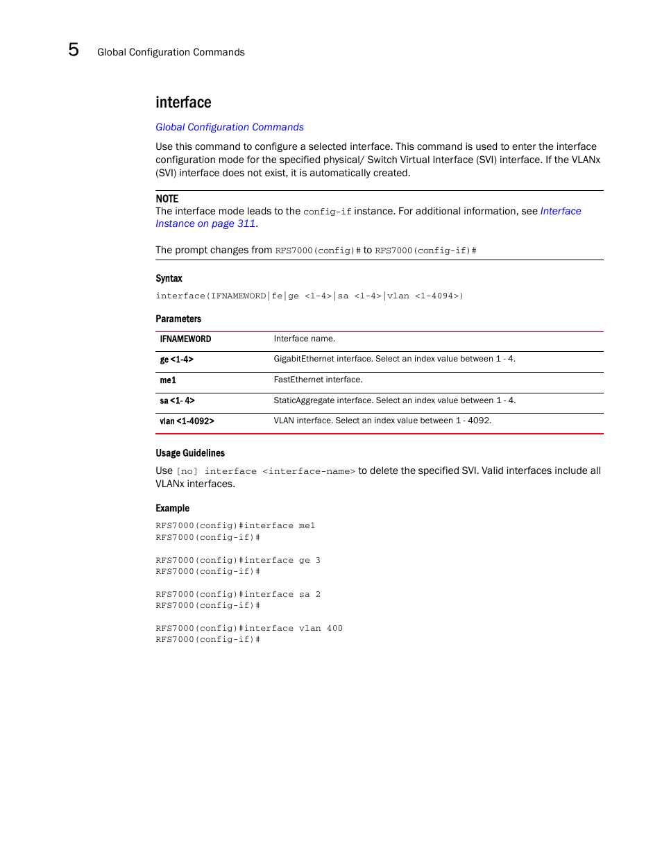 Interface | Brocade Mobility RFS7000-GR Controller CLI Reference Guide (Supporting software release 4.1.0.0-040GR and later) User Manual | Page 204 / 607