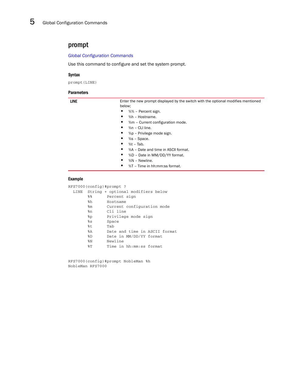 Prompt | Brocade Mobility RFS7000-GR Controller CLI Reference Guide (Supporting software release 4.1.0.0-040GR and later) User Manual | Page 222 / 607