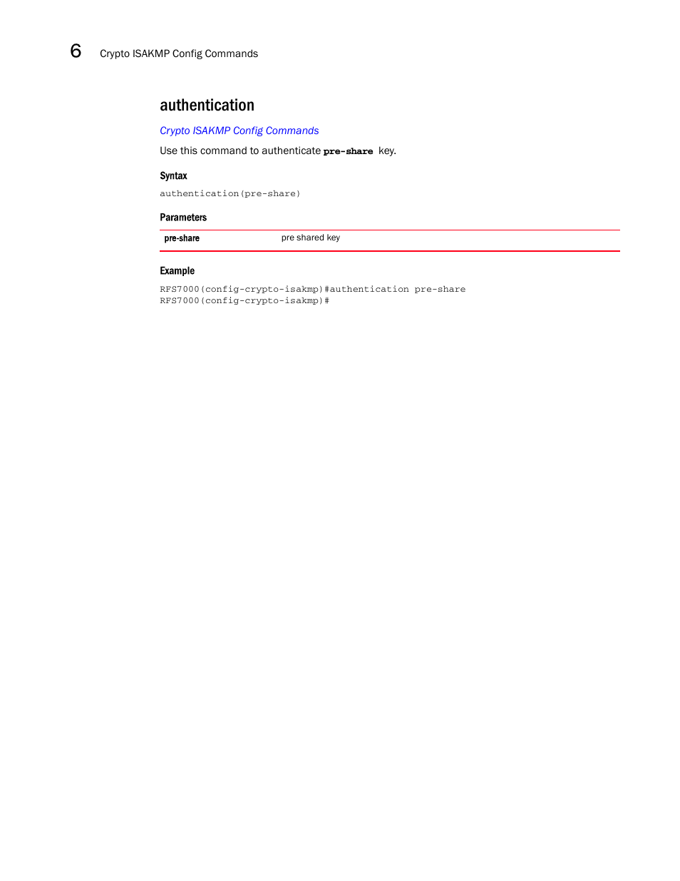 Authentication | Brocade Mobility RFS7000-GR Controller CLI Reference Guide (Supporting software release 4.1.0.0-040GR and later) User Manual | Page 252 / 607