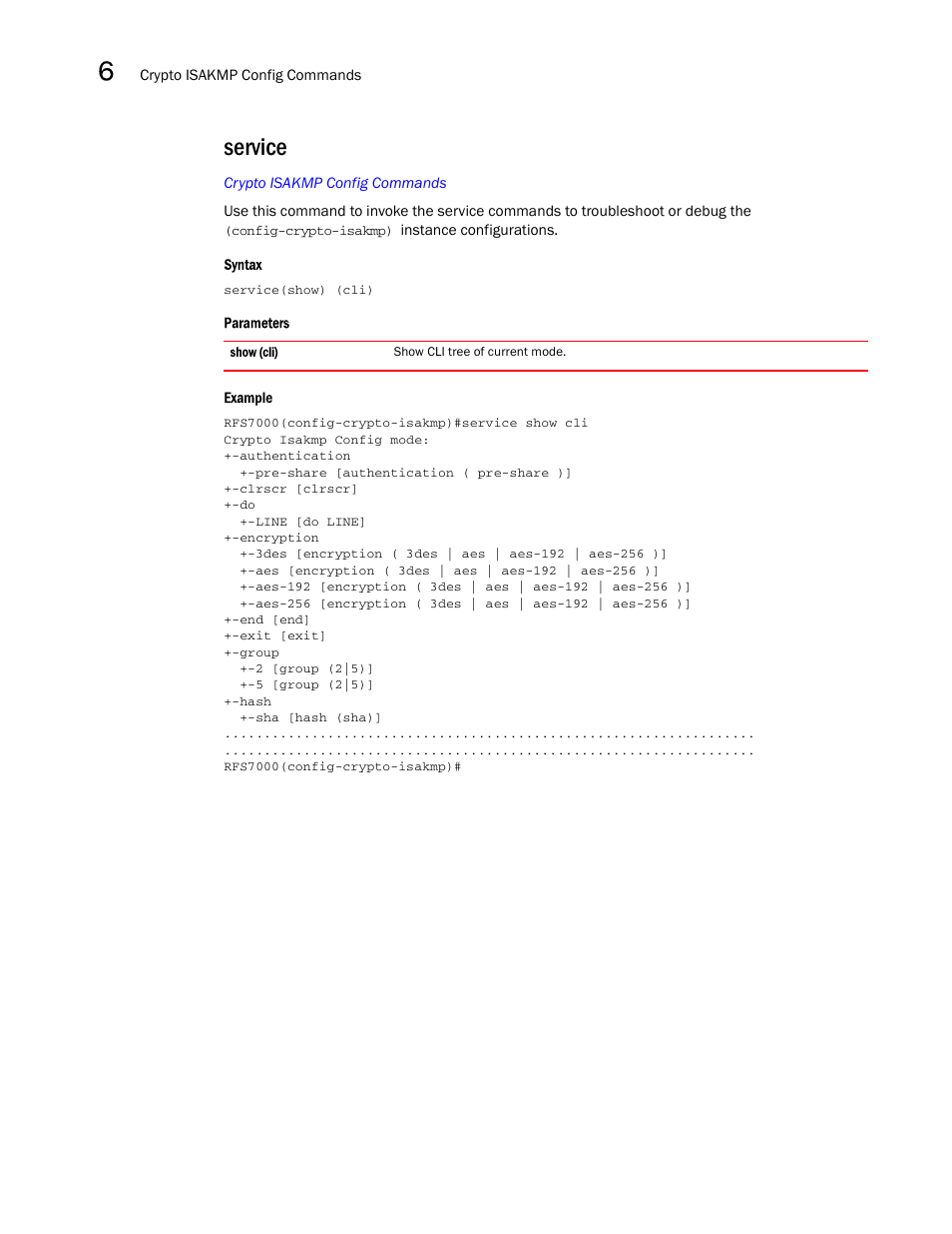 Service | Brocade Mobility RFS7000-GR Controller CLI Reference Guide (Supporting software release 4.1.0.0-040GR and later) User Manual | Page 262 / 607