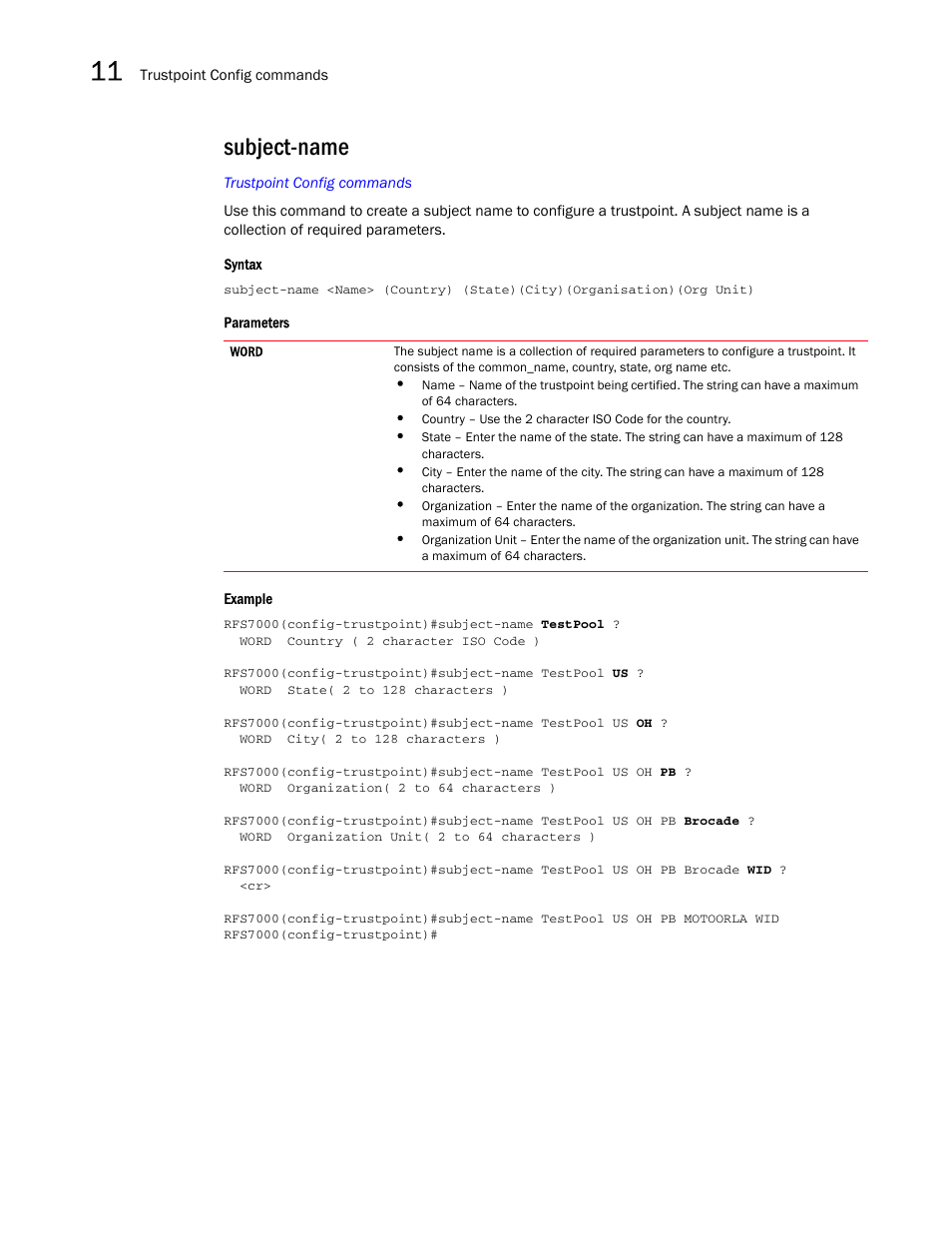 Subject-name | Brocade Mobility RFS7000-GR Controller CLI Reference Guide (Supporting software release 4.1.0.0-040GR and later) User Manual | Page 324 / 607
