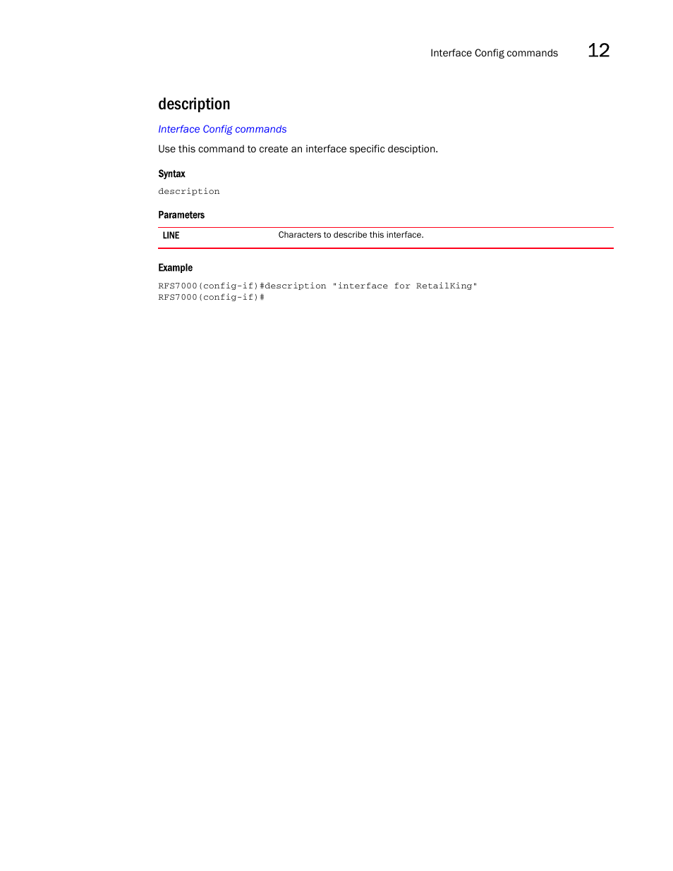 Description | Brocade Mobility RFS7000-GR Controller CLI Reference Guide (Supporting software release 4.1.0.0-040GR and later) User Manual | Page 327 / 607