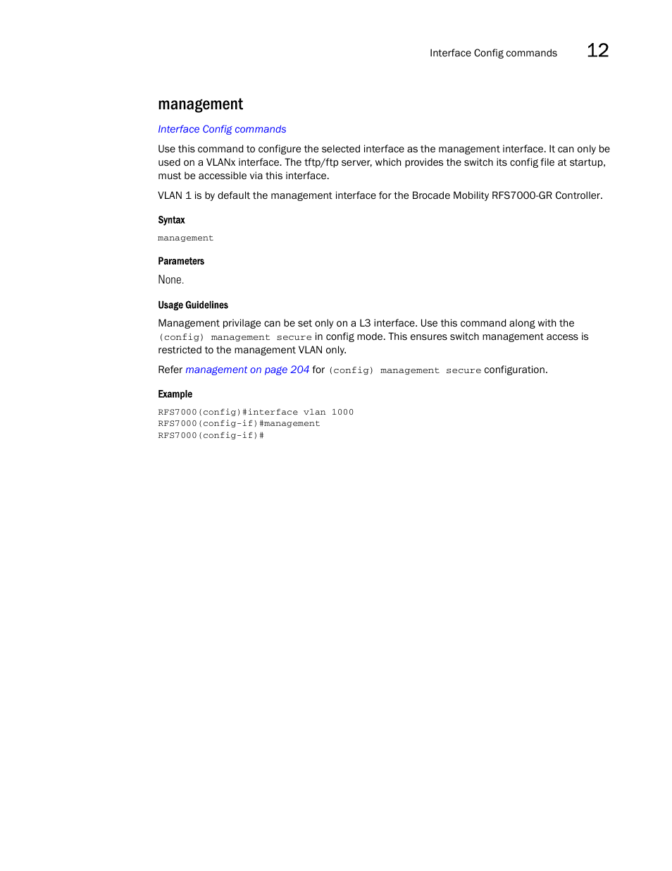 Management | Brocade Mobility RFS7000-GR Controller CLI Reference Guide (Supporting software release 4.1.0.0-040GR and later) User Manual | Page 335 / 607