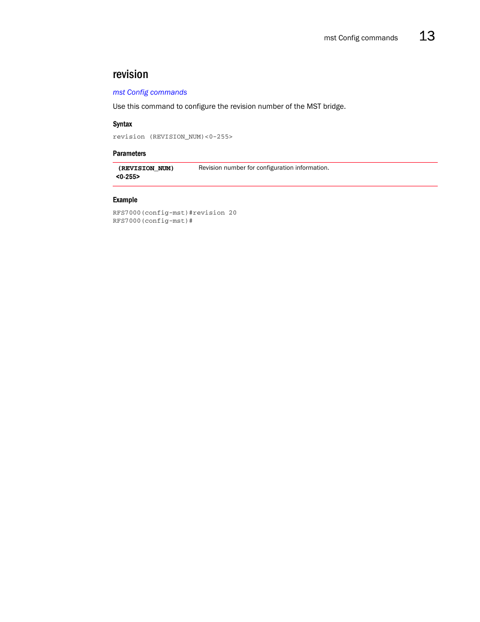 Revision | Brocade Mobility RFS7000-GR Controller CLI Reference Guide (Supporting software release 4.1.0.0-040GR and later) User Manual | Page 359 / 607