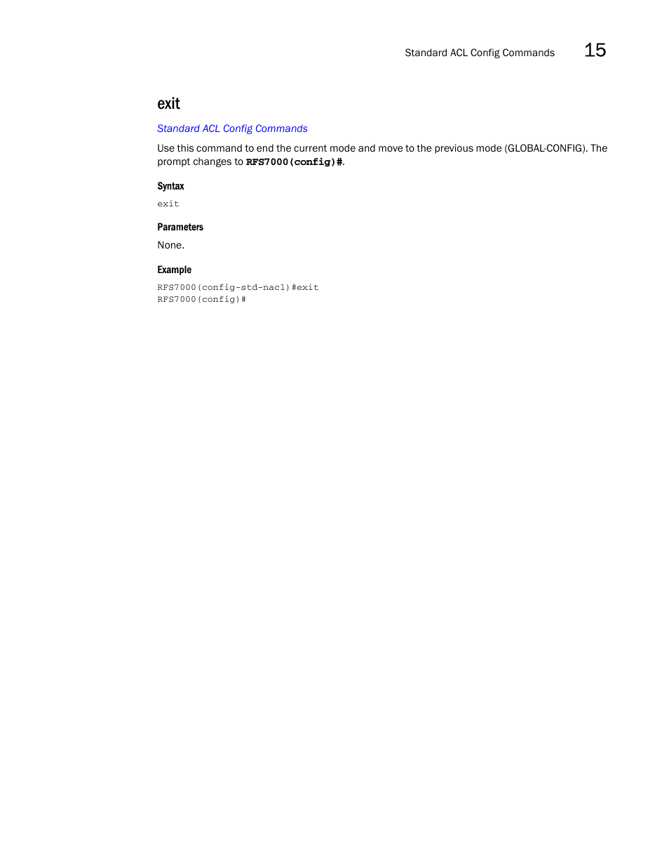 Exit | Brocade Mobility RFS7000-GR Controller CLI Reference Guide (Supporting software release 4.1.0.0-040GR and later) User Manual | Page 391 / 607