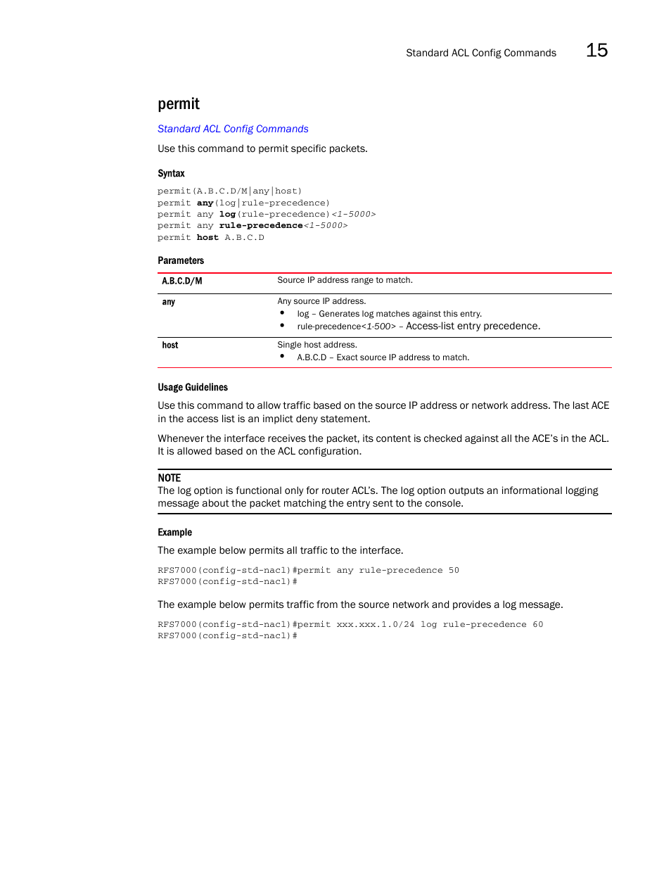 Permit | Brocade Mobility RFS7000-GR Controller CLI Reference Guide (Supporting software release 4.1.0.0-040GR and later) User Manual | Page 395 / 607