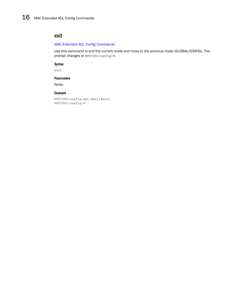 Exit | Brocade Mobility RFS7000-GR Controller CLI Reference Guide (Supporting software release 4.1.0.0-040GR and later) User Manual | Page 404 / 607