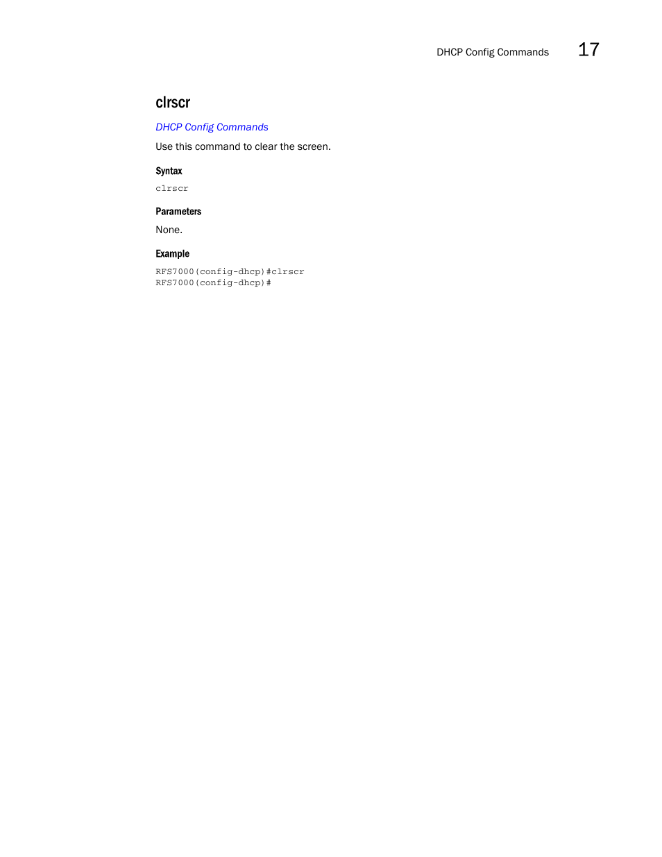 Clrscr | Brocade Mobility RFS7000-GR Controller CLI Reference Guide (Supporting software release 4.1.0.0-040GR and later) User Manual | Page 427 / 607