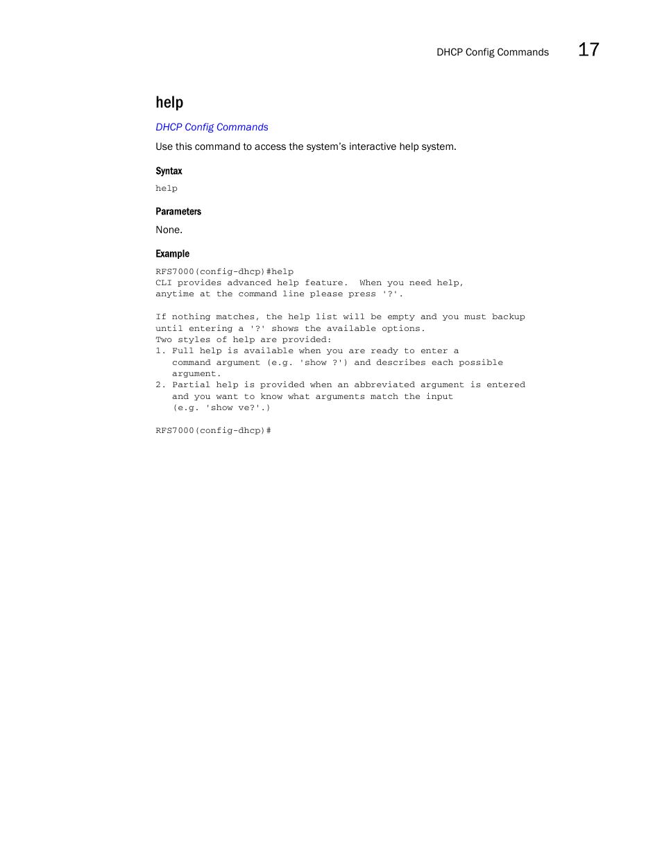 Help | Brocade Mobility RFS7000-GR Controller CLI Reference Guide (Supporting software release 4.1.0.0-040GR and later) User Manual | Page 435 / 607