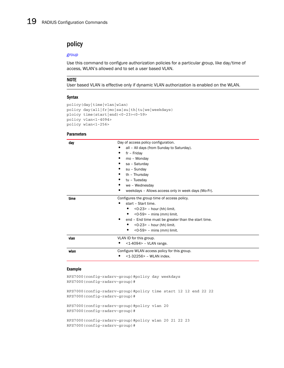 Policy | Brocade Mobility RFS7000-GR Controller CLI Reference Guide (Supporting software release 4.1.0.0-040GR and later) User Manual | Page 478 / 607