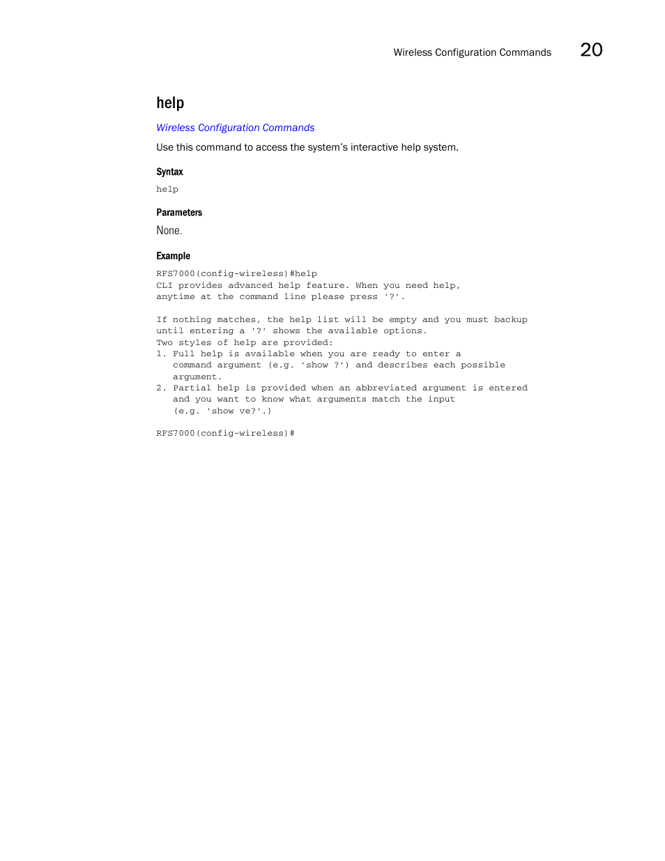 Help | Brocade Mobility RFS7000-GR Controller CLI Reference Guide (Supporting software release 4.1.0.0-040GR and later) User Manual | Page 523 / 607