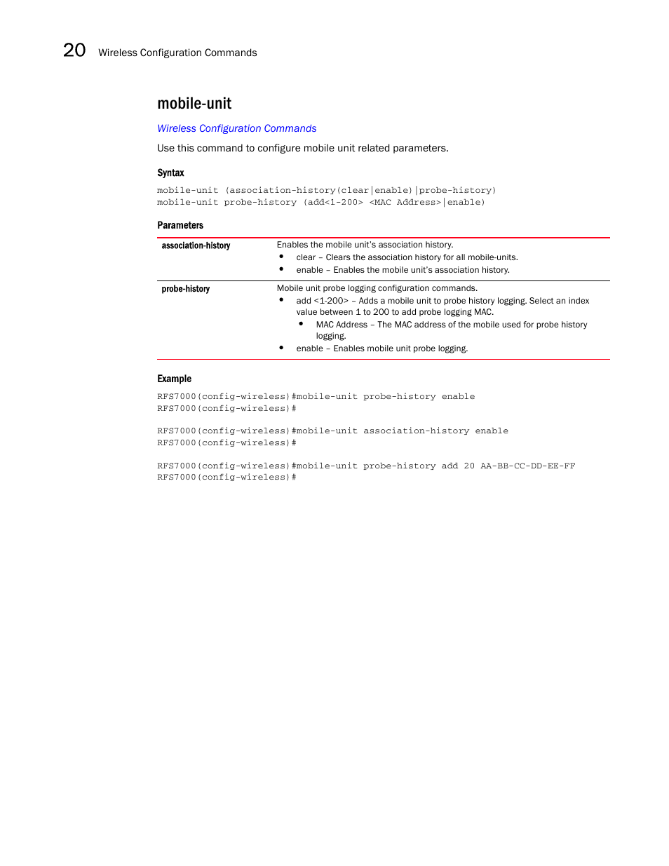 Mobile-unit | Brocade Mobility RFS7000-GR Controller CLI Reference Guide (Supporting software release 4.1.0.0-040GR and later) User Manual | Page 528 / 607