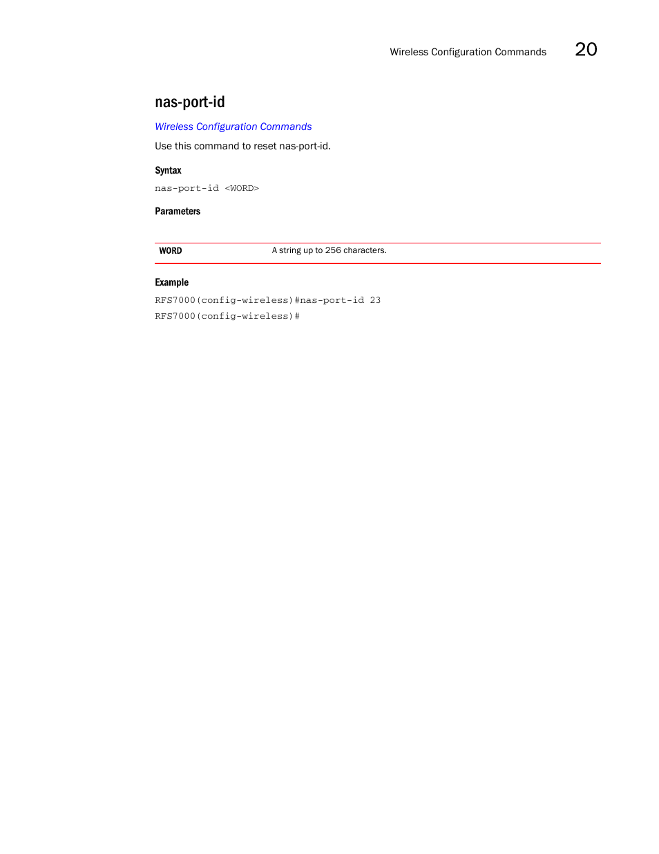 Nas-port-id | Brocade Mobility RFS7000-GR Controller CLI Reference Guide (Supporting software release 4.1.0.0-040GR and later) User Manual | Page 533 / 607