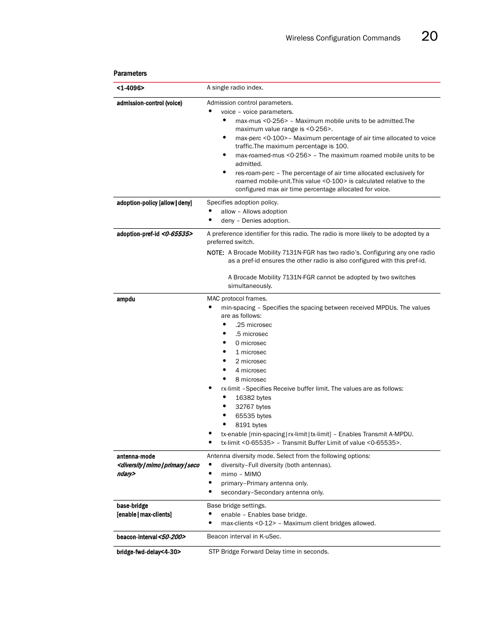 Brocade Mobility RFS7000-GR Controller CLI Reference Guide (Supporting software release 4.1.0.0-040GR and later) User Manual | Page 539 / 607