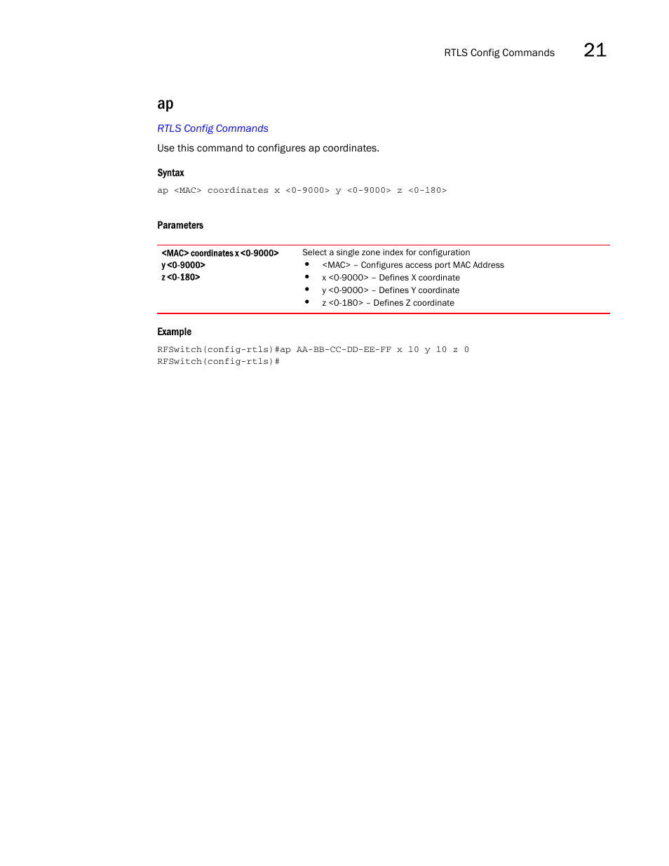 Brocade Mobility RFS7000-GR Controller CLI Reference Guide (Supporting software release 4.1.0.0-040GR and later) User Manual | Page 575 / 607