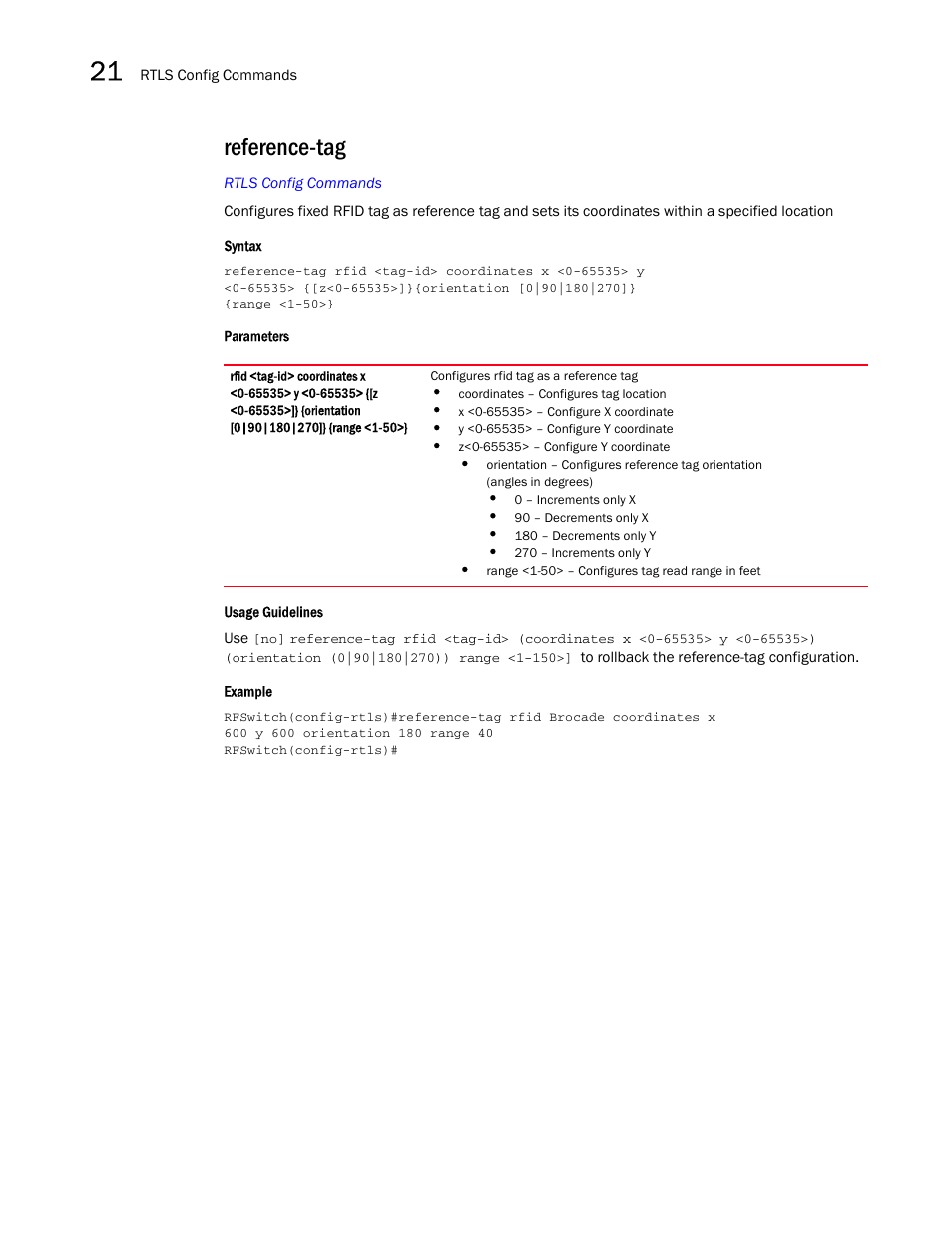 Reference-tag | Brocade Mobility RFS7000-GR Controller CLI Reference Guide (Supporting software release 4.1.0.0-040GR and later) User Manual | Page 584 / 607