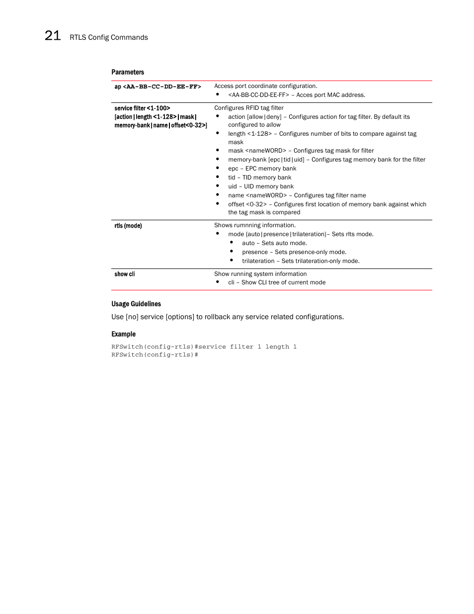 Brocade Mobility RFS7000-GR Controller CLI Reference Guide (Supporting software release 4.1.0.0-040GR and later) User Manual | Page 586 / 607
