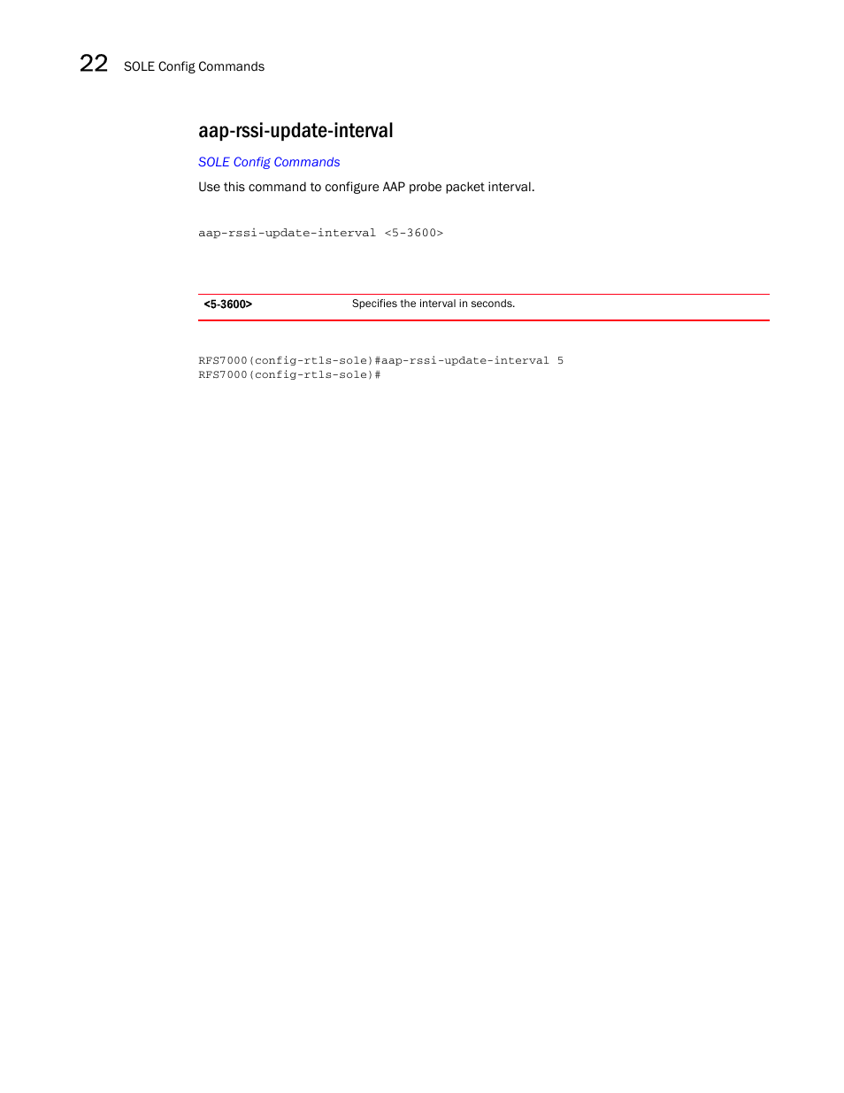Aap-rssi-update-interval, Aap-rssi-update-interv al | Brocade Mobility RFS7000-GR Controller CLI Reference Guide (Supporting software release 4.1.0.0-040GR and later) User Manual | Page 594 / 607