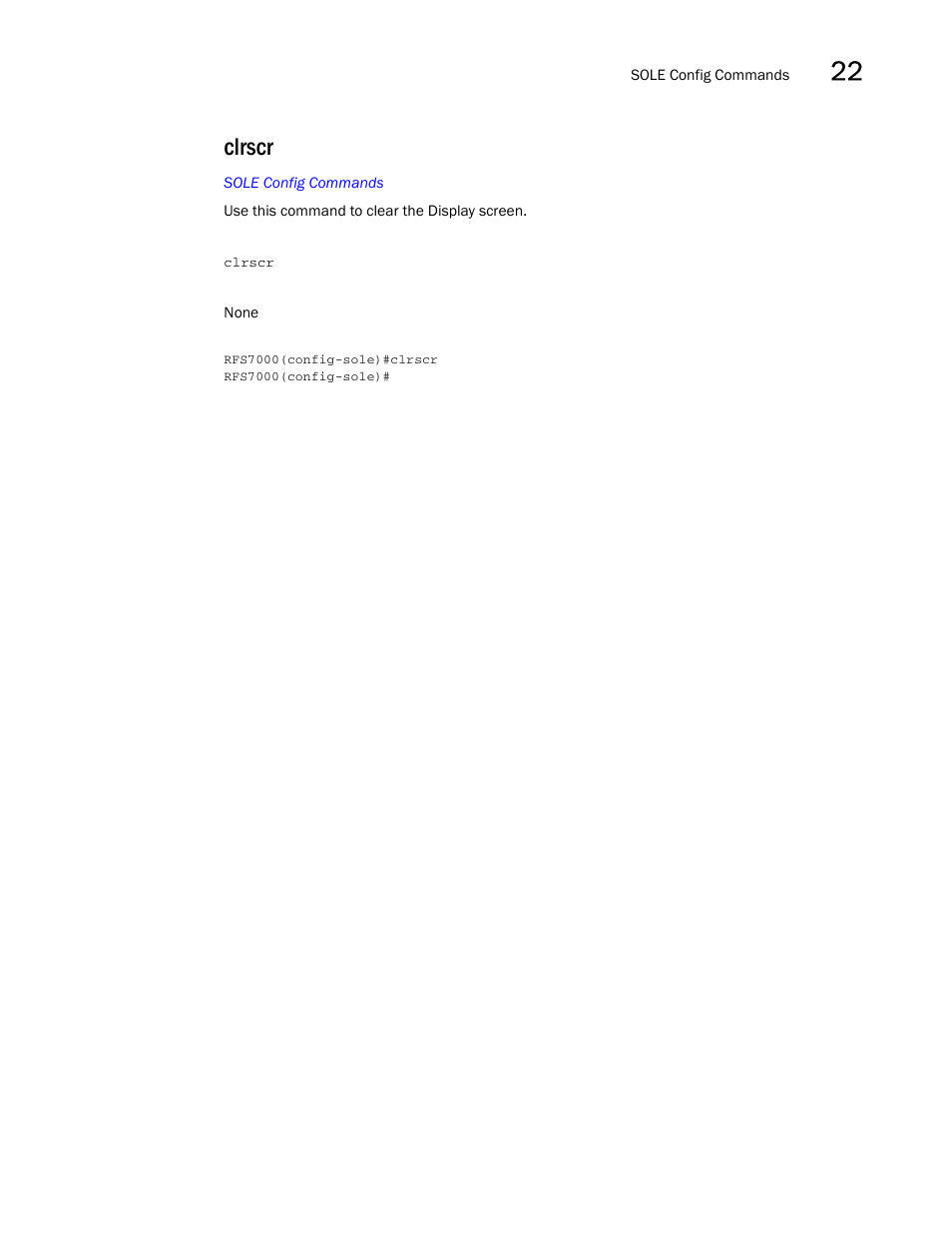 Clrscr | Brocade Mobility RFS7000-GR Controller CLI Reference Guide (Supporting software release 4.1.0.0-040GR and later) User Manual | Page 595 / 607