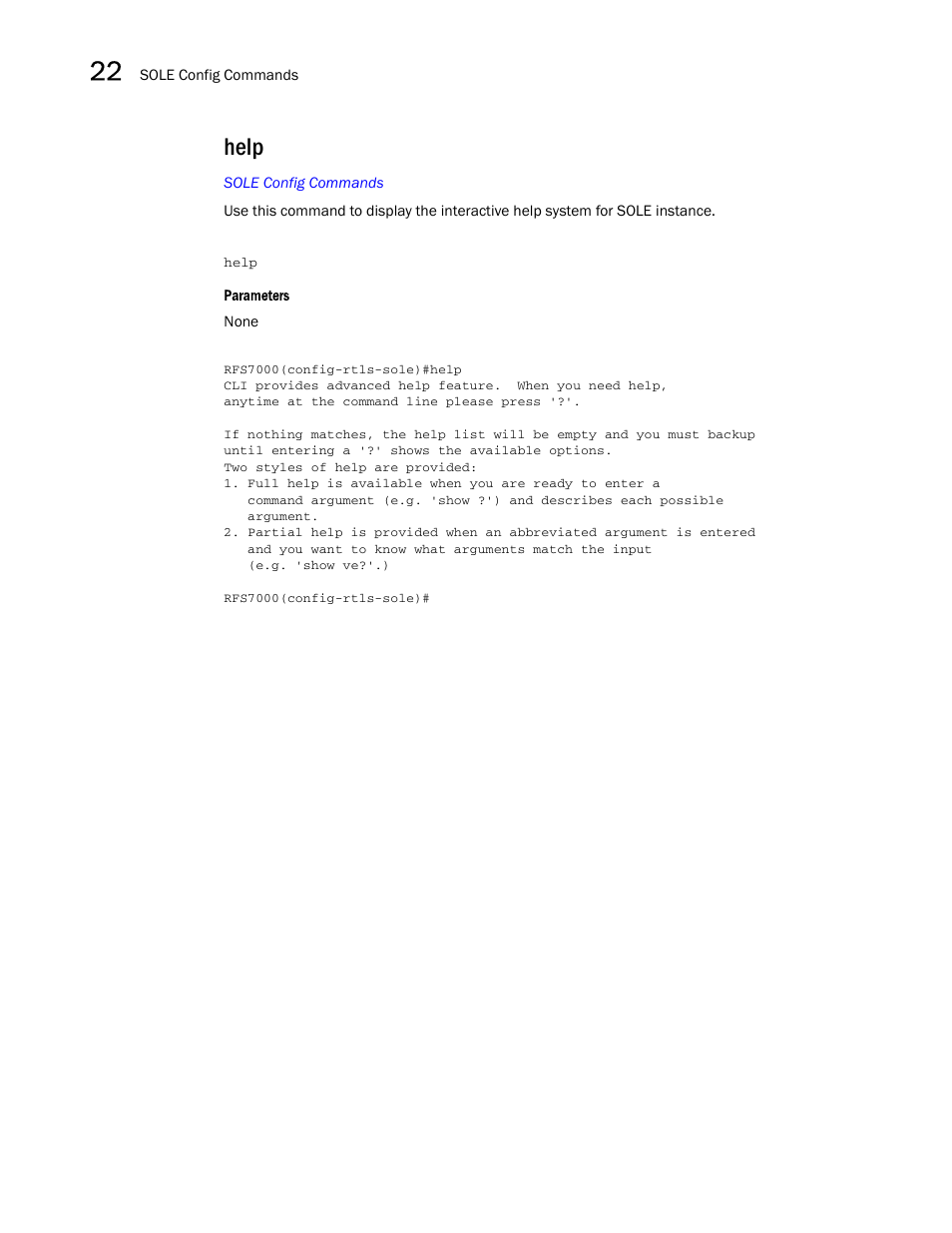 Help | Brocade Mobility RFS7000-GR Controller CLI Reference Guide (Supporting software release 4.1.0.0-040GR and later) User Manual | Page 598 / 607