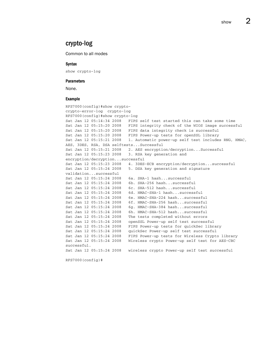 Crypto-log | Brocade Mobility RFS7000-GR Controller CLI Reference Guide (Supporting software release 4.1.0.0-040GR and later) User Manual | Page 61 / 607