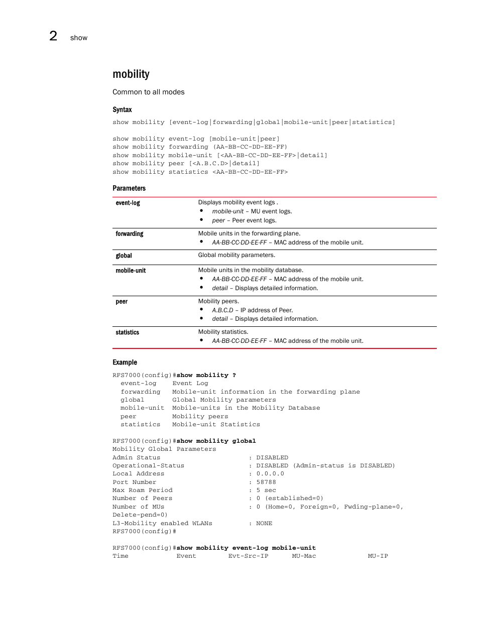 Mobility | Brocade Mobility RFS7000-GR Controller CLI Reference Guide (Supporting software release 4.1.0.0-040GR and later) User Manual | Page 78 / 607