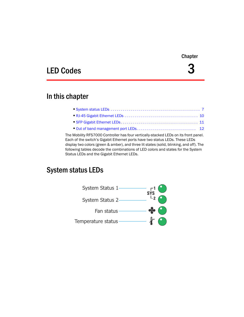 Led codes, System status leds, 3 led codes | Brocade Mobility RFS7000 Controller Installation Guide User Manual | Page 15 / 40