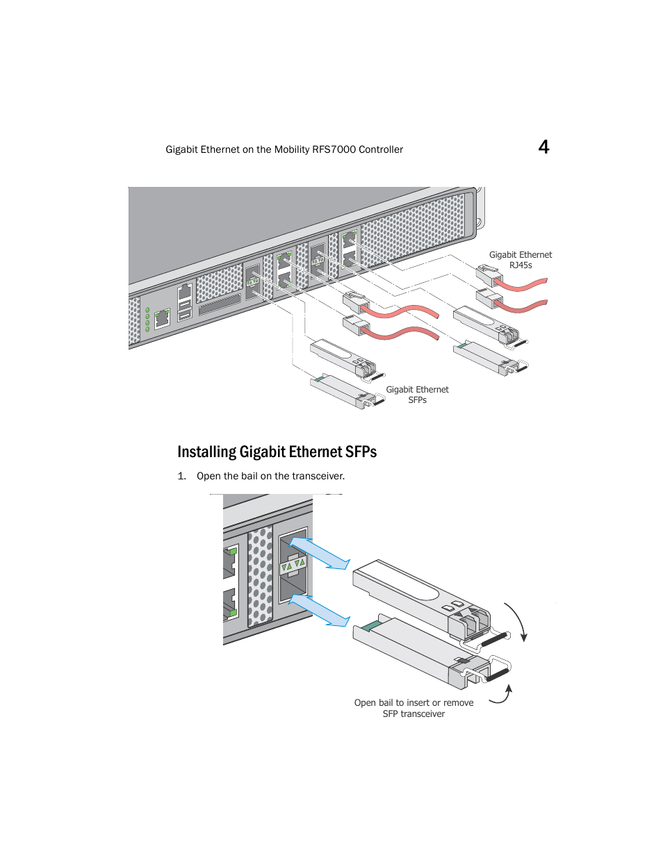 Installing gigabit ethernet sfps | Brocade Mobility RFS7000 Controller Installation Guide User Manual | Page 25 / 40