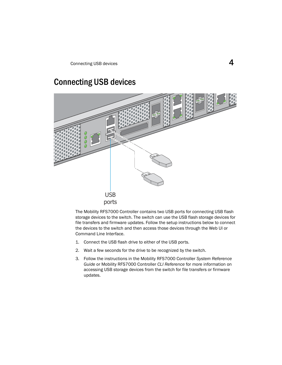 Connecting usb devices | Brocade Mobility RFS7000 Controller Installation Guide User Manual | Page 27 / 40