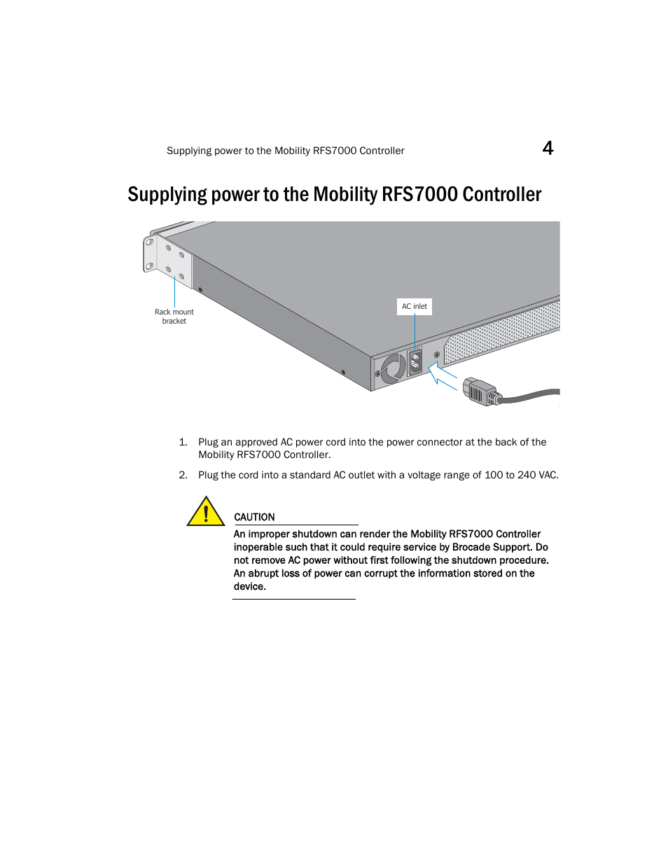 Supplying power to the mobility rfs7000 controller | Brocade Mobility RFS7000 Controller Installation Guide User Manual | Page 31 / 40