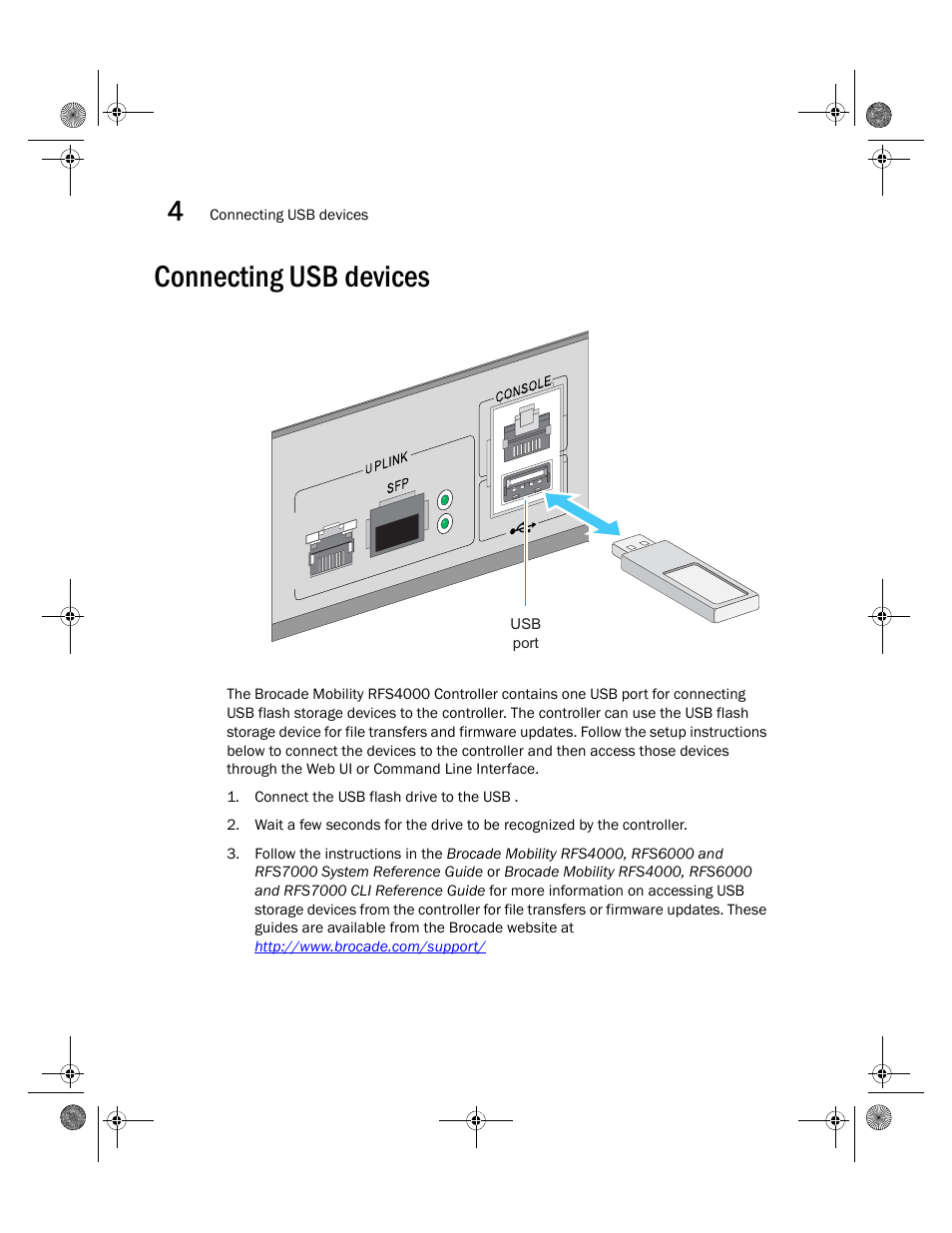 Connecting usb devices | Brocade Mobility RFS4000 Controller Installation Guide (Supporting software release 4.3.0.0 and later) User Manual | Page 28 / 42