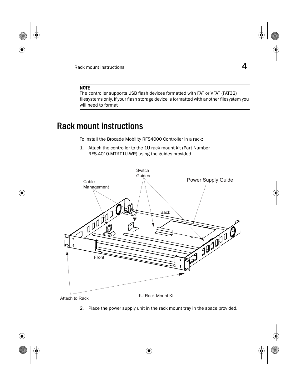 Rack mount instructions | Brocade Mobility RFS4000 Controller Installation Guide (Supporting software release 4.3.0.0 and later) User Manual | Page 29 / 42