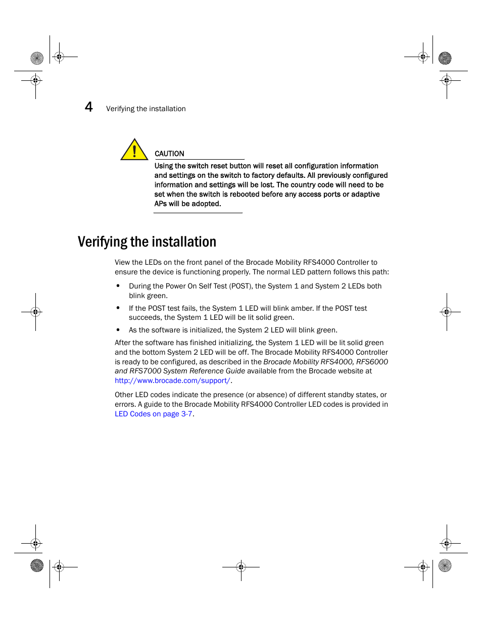 Verifying the installation | Brocade Mobility RFS4000 Controller Installation Guide (Supporting software release 4.3.0.0 and later) User Manual | Page 34 / 42