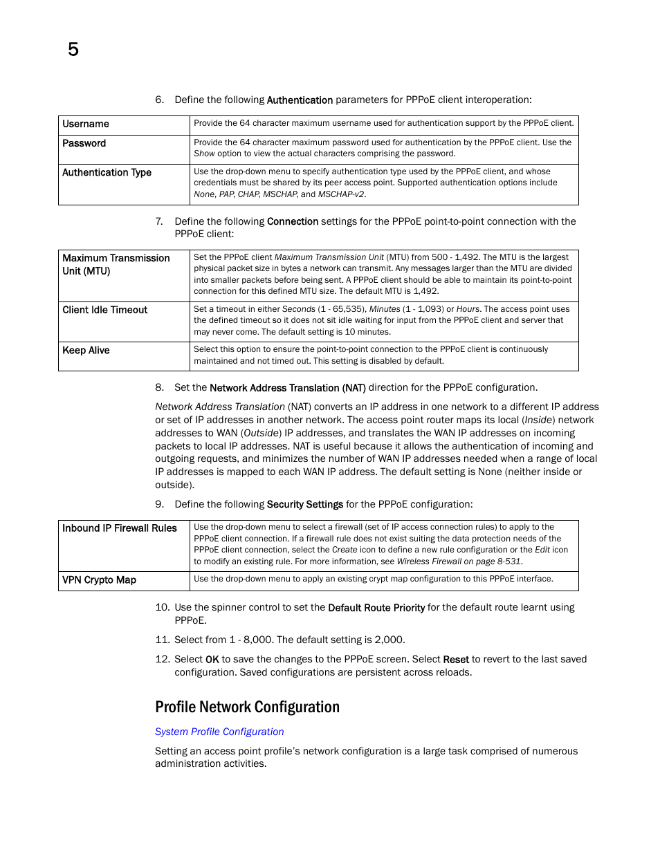 Profile network configuration | Brocade Mobility Access Point System Reference Guide (Supporting software release 5.5.0.0 and later) User Manual | Page 120 / 854