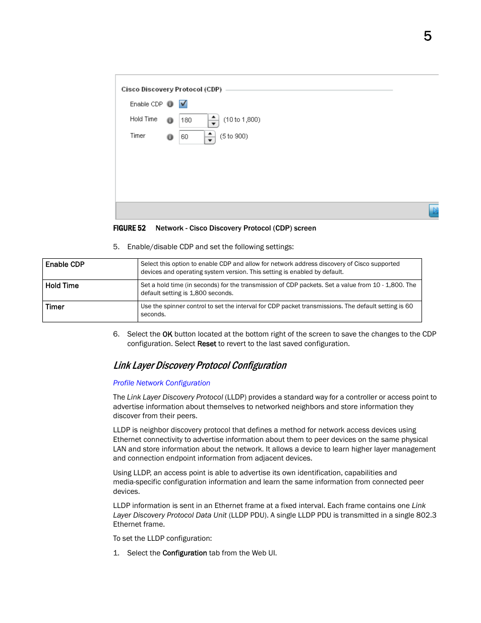 Link layer discovery protocol configuration | Brocade Mobility Access Point System Reference Guide (Supporting software release 5.5.0.0 and later) User Manual | Page 155 / 854