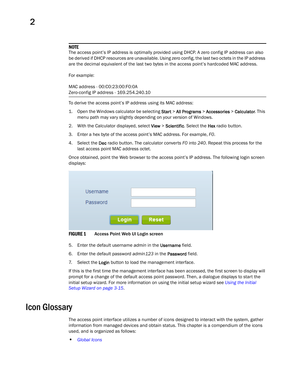 Icon glossary | Brocade Mobility Access Point System Reference Guide (Supporting software release 5.5.0.0 and later) User Manual | Page 16 / 854